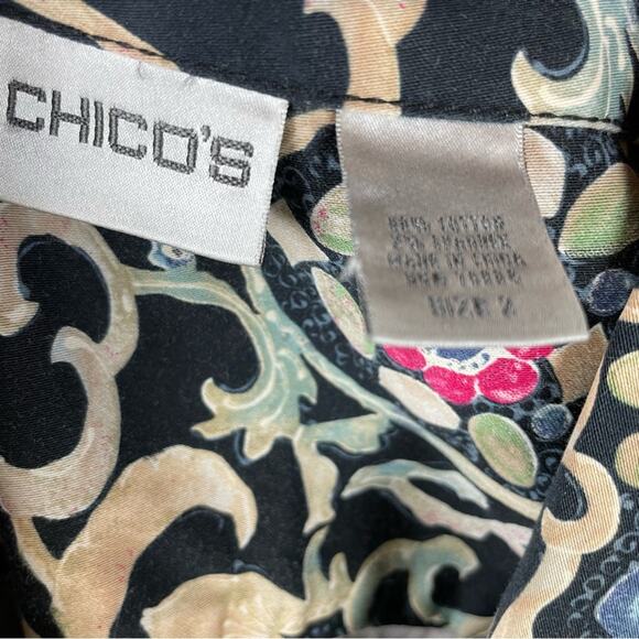 Chico's Black Scroll Print Button Up Cotton Blend Jacket 2 - Picture 7 of 8